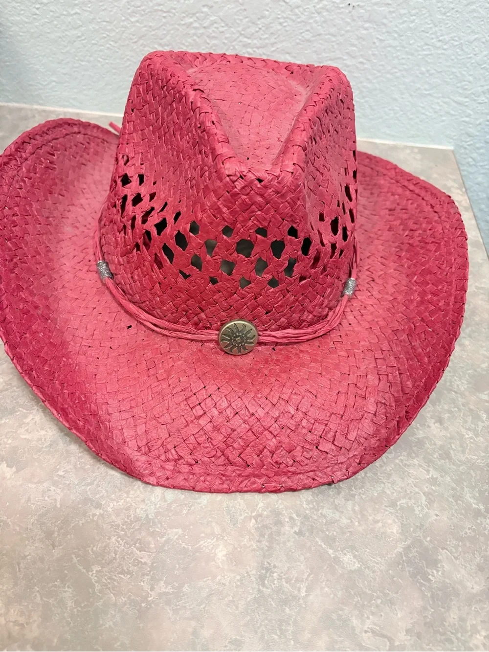 Milani Red Straw Western Hat with Braided Band and Concho